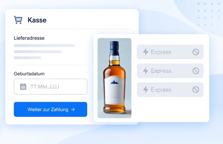 Geburtsdatum an der WooCommerce-Kasse, daneben gesperrte Schnellkauf-Knöpfe
