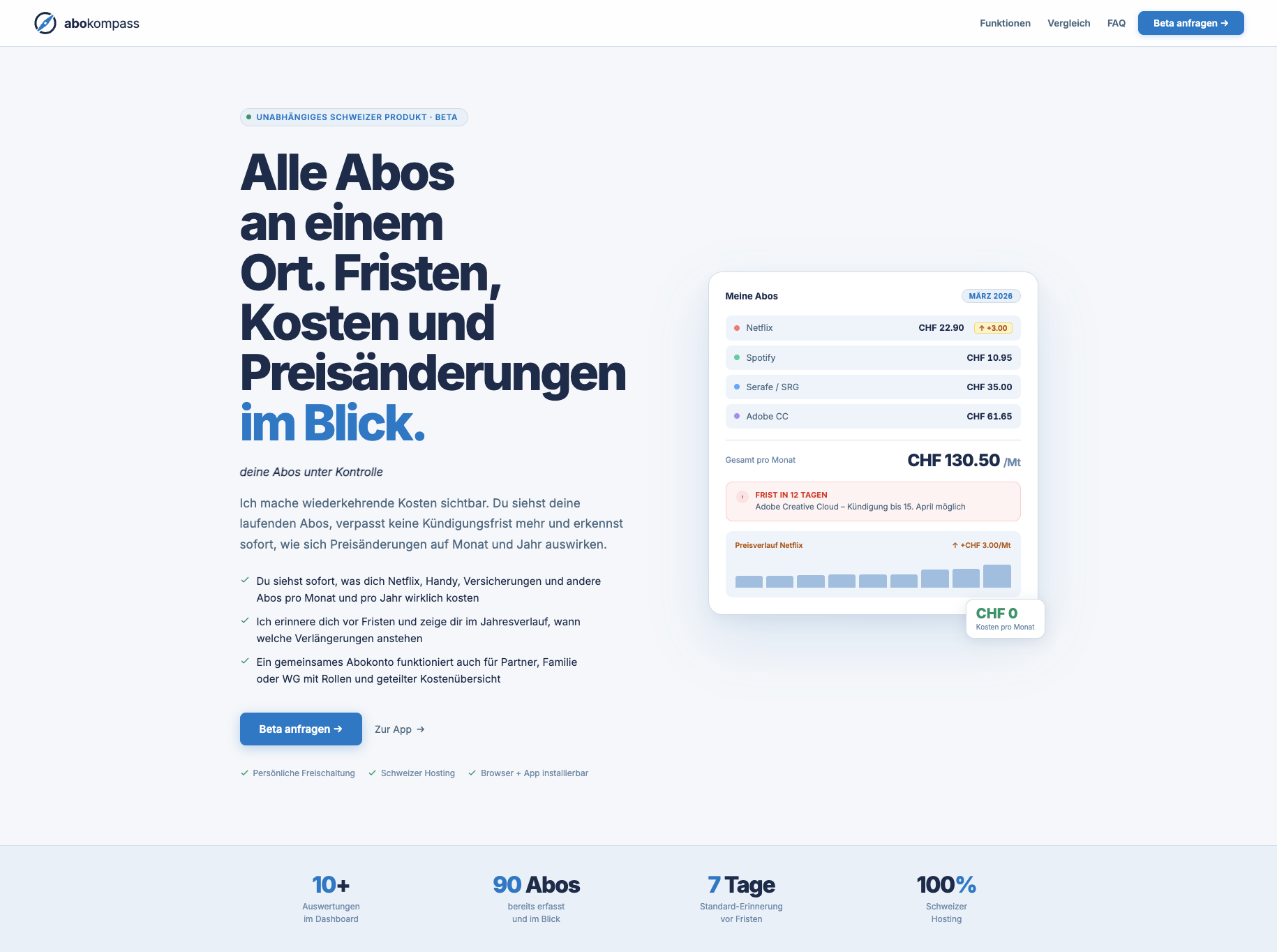 Abofux Kostentracker – Website Screenshot