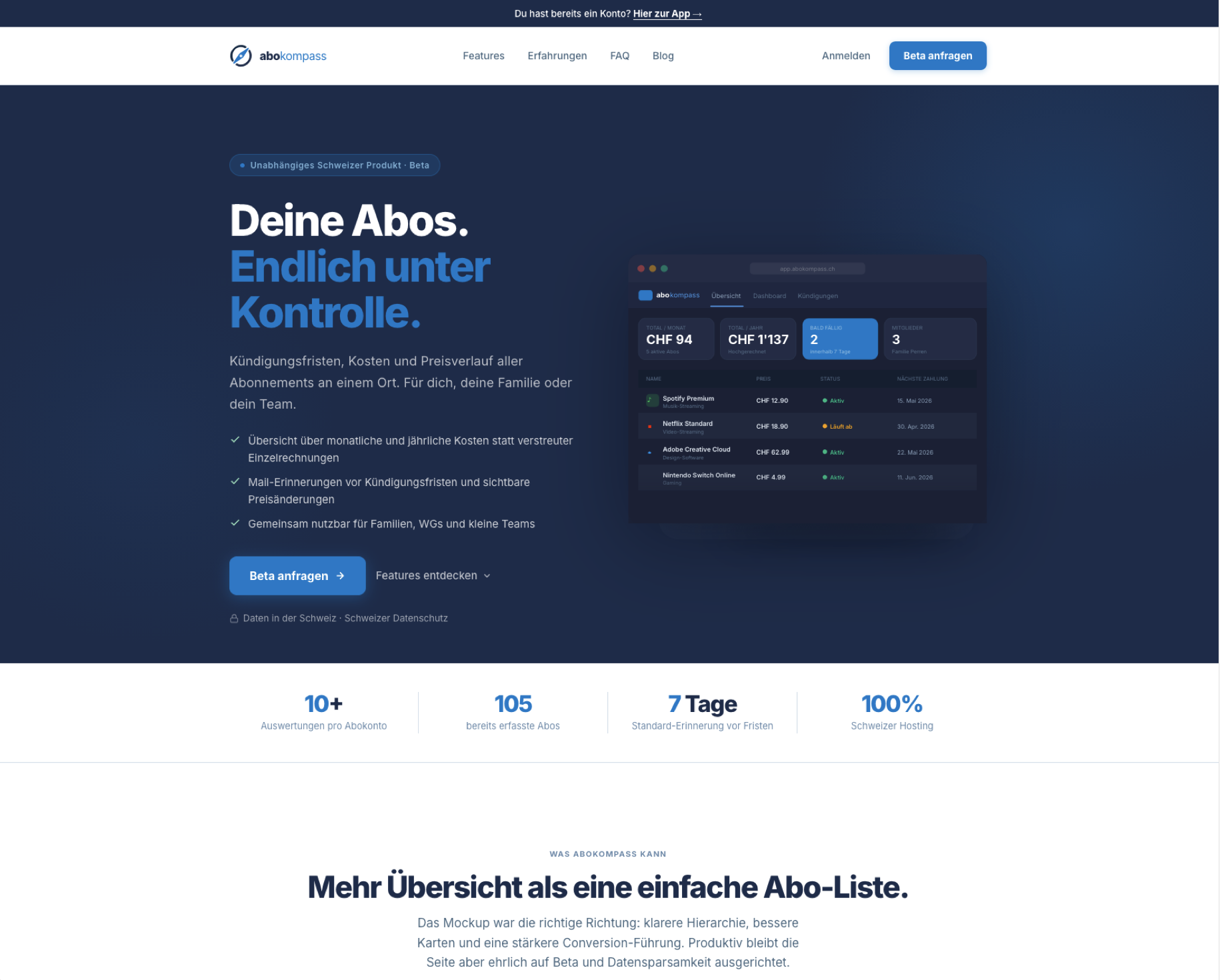 Abokompass – Website Screenshot