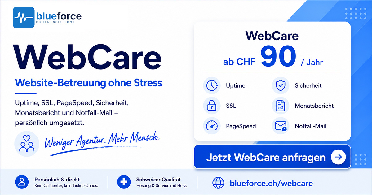 WebCare – Website-Wartung & Monitoring ab CHF 90/Jahr | Blueforce