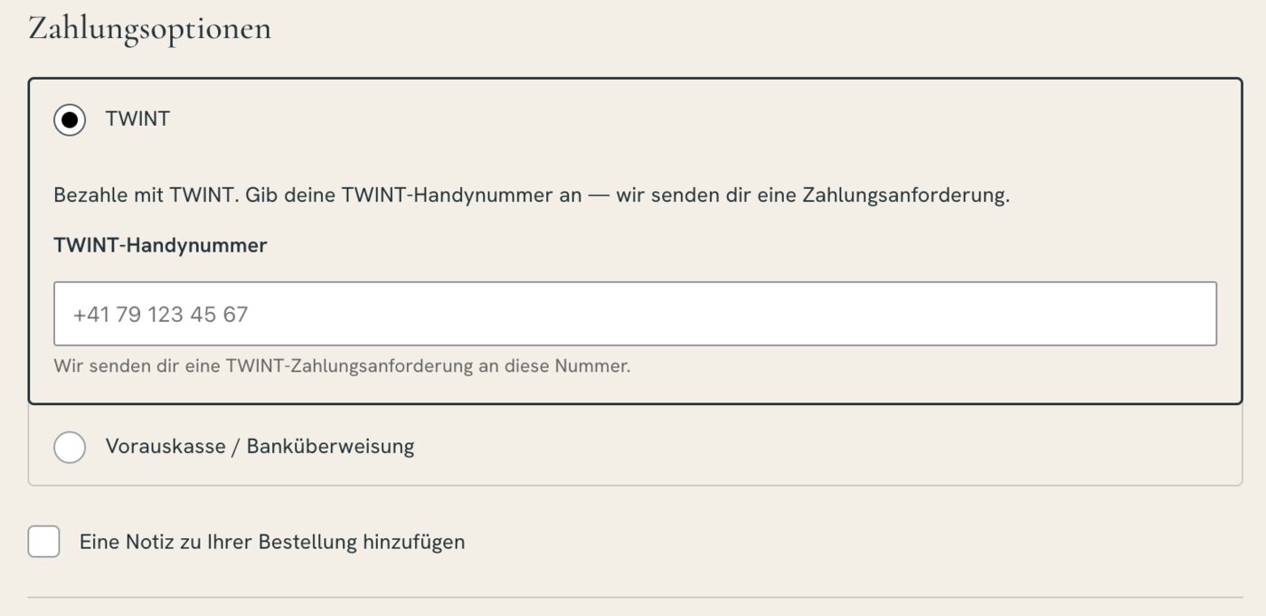 TWINT-Handynummer-Feld im WooCommerce-Block-Checkout